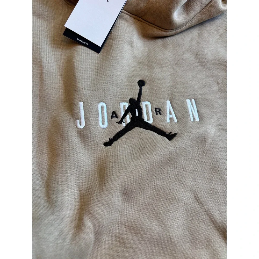 Jordan Mens Oversized Fleece Hoodie Tan Khaki Jumpman Logo Size Medium
